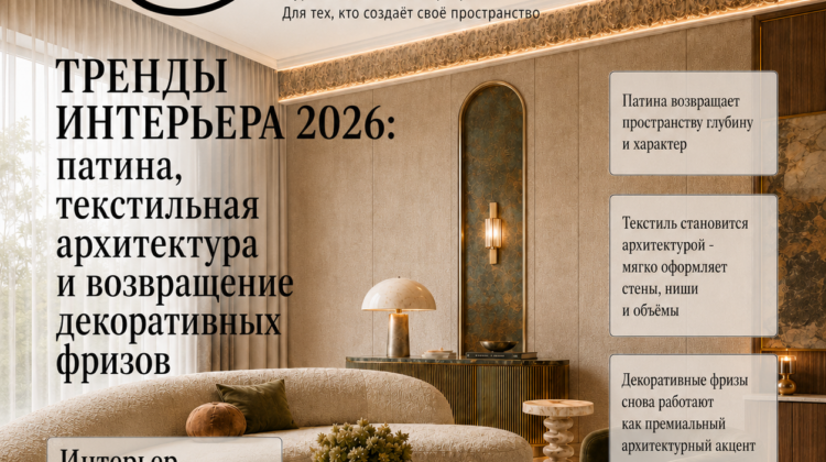 Тренды интерьера 2026: патина, текстильная архитектура и возвращение декоративных фризов